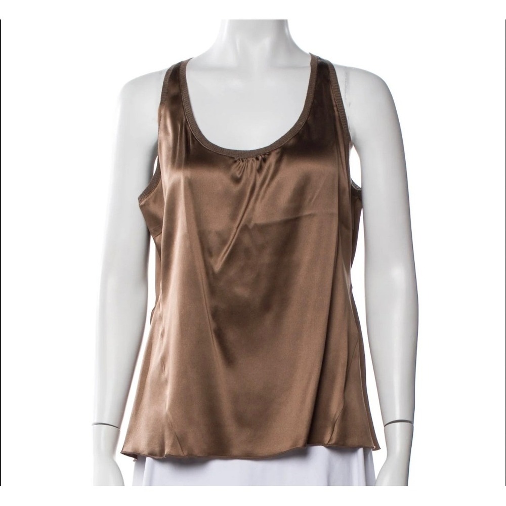 Enchanted Brown‎ Satin Tank Top y2k style lightweight Blouse Women's Size L NWT